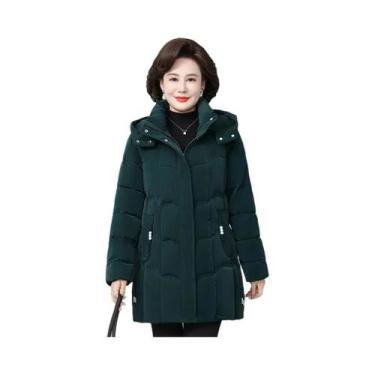 Imagem de Casaco Longo Acolchoado Feminino De Inverno Com Capuz E Bolsos Para Mu