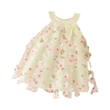 Imagem de Vestido De Verão Sem Mangas Para Menina Com Gola De Laço E Estampa Per