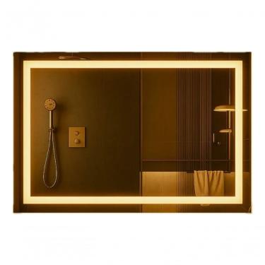 Imagem de Espelho Retangular 110x100 Led Jateado Horizontal Bancada Grande Quente