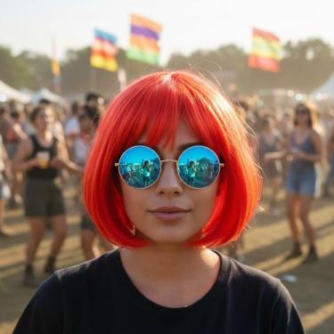 Imagem de Kit Hippie Rita Lee Peruca E Óculos Festa Fantasia Cosplay - Pink Flam