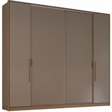 Imagem de Guarda Roupa Casal Roupeiro PH 1719 4 Portas bater e correr 4 Gavetas MDP Nogueira + Fendi Herval