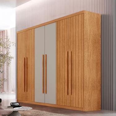 Imagem de Guarda Roupa Casal Toronto 6 Portas de Bater 2 Gavetas MDF Naturalle-Off White Moderna