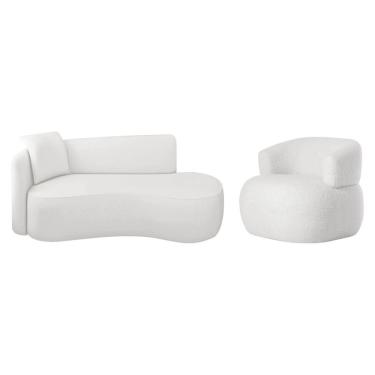 Imagem de Kit Divã Recamier 180cm E Poltrona Luxo Suíça Lado Direito Bouclé Branco