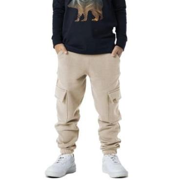 Imagem de Calça Vrasalon Infantil Moletom Cargo Bolso E Punho Elastico Masculina-Masculino