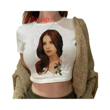 Imagem de Camiseta Vintage Crop Top Harajuku Feminina De Manga Curta Com Gráfico