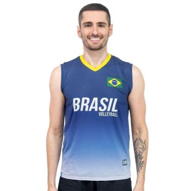 Imagem de Camisa de Vôlei Brasil Retrô Azul 2008 Masculina-Masculino
