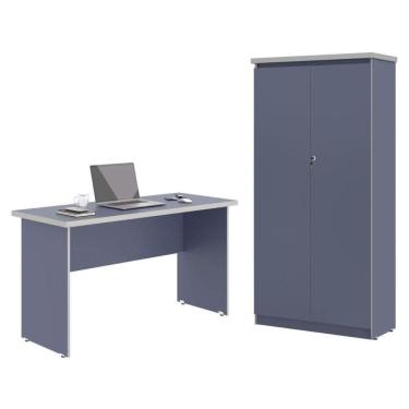 Imagem de Mesa De Escritorio Com Armário 2 Portas Pampulha Azul