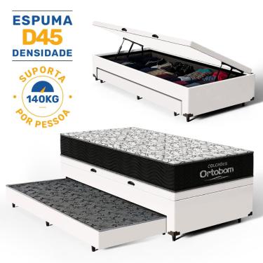 Imagem de Cama Box Baú com Colchão de Espuma D45 Ortobom Airtech 150 + Auxiliar Unique Solteiro 88cm