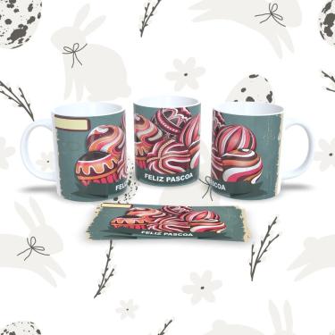 Imagem de Caneca de Porcelana Páscoa 50 para Bebidas 325ml Decorada Compatível com Lava-Louças e...
