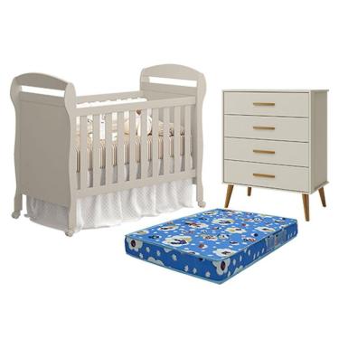 Imagem de Berço Americano Danny Com Colchão Ortobom E Cômoda Gaveteiro Isis Areia Acetinado - Reller