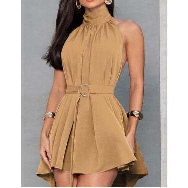 Imagem de Vestido Feminino Curto Frente Unica Gola Alta Soltinho Com Cinto Tendê