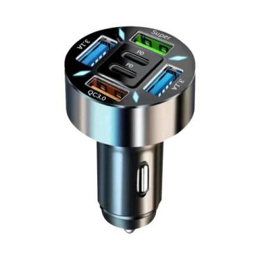 Imagem de Carregador Rápido Para Carro 250W Com 5 Portas, Adaptador USB C PD QC3