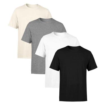 Imagem de Kit 4 Camisetas Masculina Lisa Premium 100% Algodão-Masculino