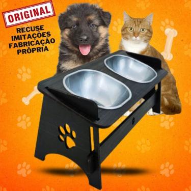 Imagem de Comedouro Pet Suspenso OEM Duplo Preto para Cães e Gatos em MDF 6mm Envernizado com Tig...
