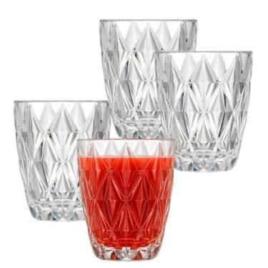 Imagem de Jogo 4 Copos de Vidro Diamond Água Suco Vitamina Coquetel Long Drink M