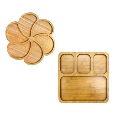 Imagem de Kit 2 Petisqueiras Bambu Mdf Gamelas Aperitivo 10 Divisórias - Kadê