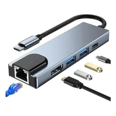 Imagem de Adaptador Usb C Hub 5 Em 1 Tipo C Para Hdmi Usb3.0 Rj45 Lan - YooY.Air