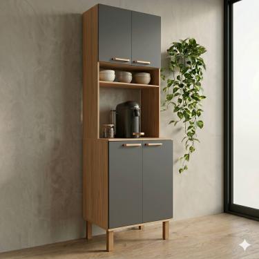 Imagem de Armário de Cozinha Multiuso Bartira Ágata 60cm 4 Portas 1 Nicho 1 Prateleira 