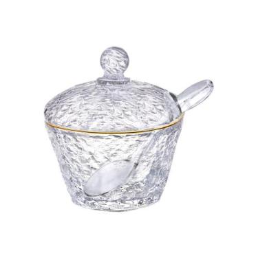 Imagem de Açucareiro de Cristal Martelado com Colher e Tampa com Fio de Ouro Pet