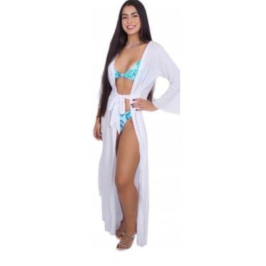Imagem de Saída de praia vestido manga comprida branco TAM único - Dbr 