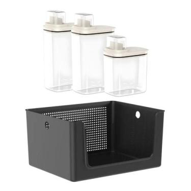 Imagem de Kit 4 Lavanderia Cesto Organizador Multiuso E Dispenser Porta Sabão Em