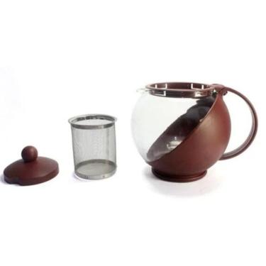 Imagem de Chaleira de Vidro com Infusor 750ML para Chá e Ervas Resistente ao Calor Alça Ergonômica Marrom Verde e Preto Top Rio