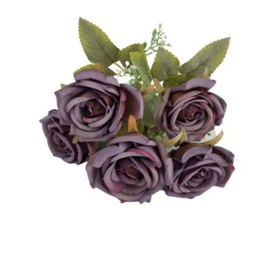 Imagem de Flor Artificial Buquê com 5 Rosas 30cm para Decoração em Arame Plástico e Silicone Carmella Presentes