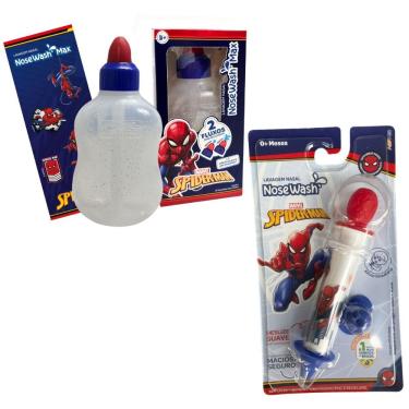 Imagem de Kit Dispositivo para Lavagem Nasal Agpmed Nosewash Spider Man Infantil com Controle de Fluxo 240ML e 10ML