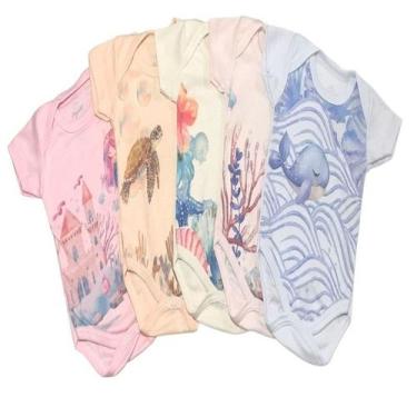 Imagem de Body Bebe Menina Manga Curta Algodão Kit 2 Peças Body Infantil Estampa