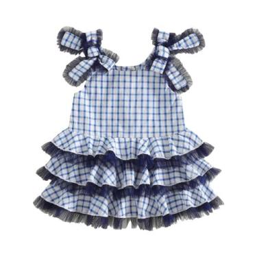Imagem de Vestido Casual De Verão Sem Mangas Com Babados E Laço Xadrez Para Meni