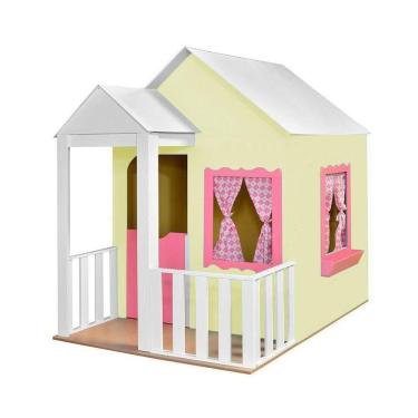 Imagem de Casinha de Brinquedo com Cercado L12 Amarelo Rosa em Mdf para Crianças Gran Belo
