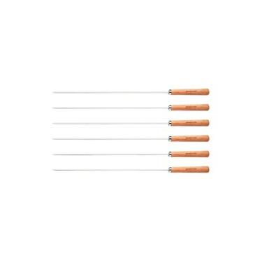 Imagem de Conjunto de Espetinhos Tramontina 6 Peças Aço Inox com Cabo de Madeira 50 cm