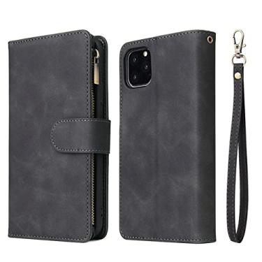 Imagem de Capa tipo carteira com zíper flip para iPhone 13 12 Miin 11 Pro Max SE 2020 Capa de couro magnético para iPhone XS XR X 6 6s 7 8 Plus, preta, para iPhone 7plus