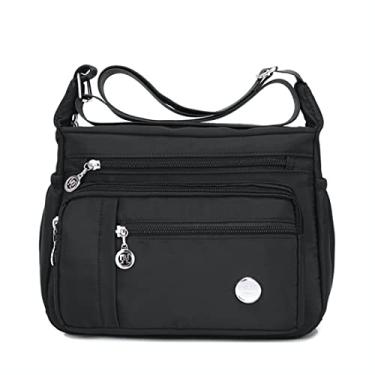 Imagem de JXGSGOGO Bolsa tiracolo feminina com vários bolsos, casual, à prova d'água, de nylon, bolsa de ombro, Preto, Small, Macio