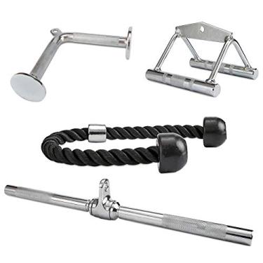 Imagem de BalanceFrom Acessório de cabo de pressão tríceps, acessório de puxar LAT, acessórios de máquina de peso, cabo em V com rotação, corda tríceps, barra giratória, barra em forma de V, cromado