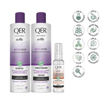 Imagem de Kit Matizador Qer Shampoo + Condicionador + Tratamento Instantaneo Vitaluronic 60ml Griffus Cosméticos 