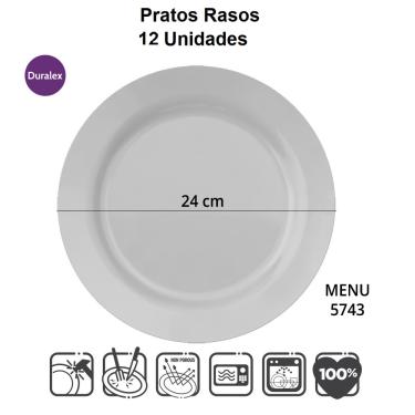 Imagem de Jogo De Pratos Rasos 12 Un Vidro Branco 24cm Duralex Opaline