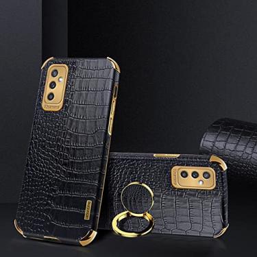 Imagem de Yepda Capa de Crocodilo Textura para Samsung Galaxy M52 Luxo Couro Capa Suporte de Anel de Rotação de 360 Graus Anti Impacto com Proteção de Câmera protetora à prova de choque 6.7 polegadas, Preto