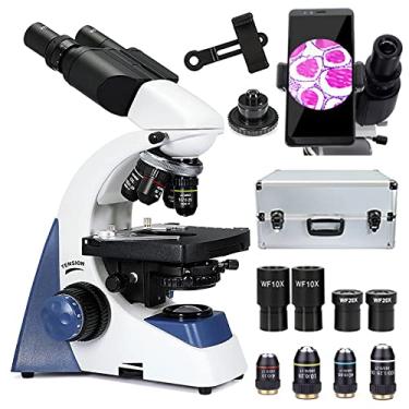 Imagem de 40X-4000X Microscópio Composto Binocular, Profissional Foco Ajustável Microscópio Eletrônico Biológico Com WF10X WF20X Ocular, Adaptador De Telefone, Estágio Mecânico de Camada Dupla