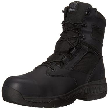 Imagem de Bota de trabalho masculina Timberland PRO 20,3 cm Valor Composite-Toe à prova d'água com zíper lateral, Black Smooth Leather Ballistic Nylon, 3.5