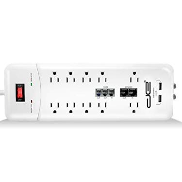 Imagem de Digital Energy 2,4 m Heavy Duty 10 Tomadas 3500 Joules Fita de Energia Protetora, Cabo de Extensão de 2,4 m de comprimento, Duas Portas de Carregamento USB, Coaxial, Proteção de Telefone, Listado ETL. 15 AMP, Branco