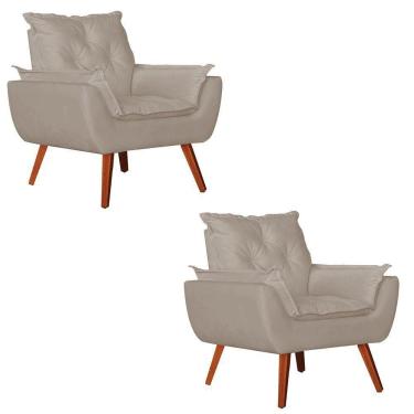 Imagem de Kit 2 Poltronas Opala Decorativa Suede Creme