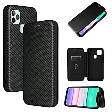 Imagem de HONGYAN Capa de telefone Para oukitel c22 textura de fibra de carbono horizontal flip tpu + pc + pu PU Case com slot de cartão Capa protetora
