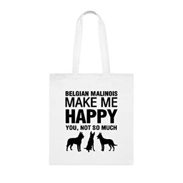 Imagem de Belga Malinois Make Me Happy sacola, presente de cachorro Belga Malinois, aniversário de cachorro Belga Malinois bolsa de ombro de cachorro Belga Malinois, bolsa de ombro reutilizável para cães Belgas Malinois, Branco