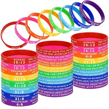 Imagem de Sumind 48 pulseiras de versículo da Bíblia pulseiras escrituras cristãs a granel borracha religiosa silicone versos bíblicos pulseiras fé esperança crença pulseiras