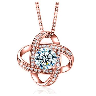 Imagem de Sunnyshopday Fashion Pingente de amor com forro de prata e base banhado a ouro branco 18 quilates. 46 cm, colar de corrente italiano, caixa de joias para mulheres e meninas