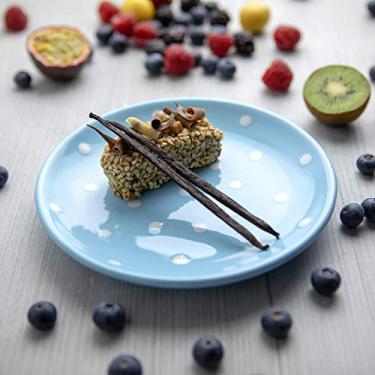 Imagem de Pratos laterais de 20 cm esmaltados à mão, azul céu claro e cerâmica branca, prato de sobremesa, utensílios de cerâmica exclusivos, presente de boas-vindas da cidade para casa