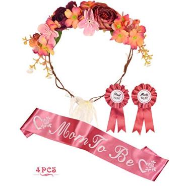 Imagem de Decoração de chá de bebê para meninas, coroa de mãe para ser flor, mãe para ser mãe para ser faixa e mãe para ser pino, pai para ser pino, brindes de festa de chá de bebê, presente de mãe para ser faixa