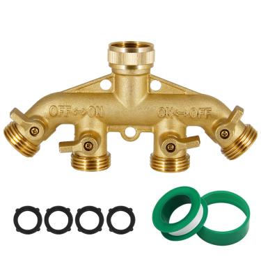 Imagem de Lifynste divisor de mangueira de latão de 4 vias, divisor de mangueira de jardim de bronze resistente de 1,9 cm, conector adaptador de mangueira de jardim