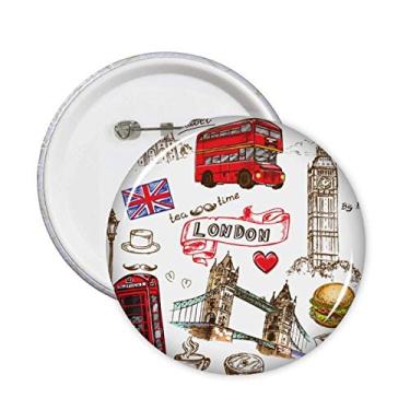 Imagem de Coração Torre Ônibus Carro Reino Unido Hambúrguer Pinos Emblema Botão Decoração Acessório 5pcs